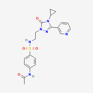 molecular formula C20H22N6O4S B2701105 N-(4-(N-(2-(4-cyclopropyl-5-oxo-3-(pyridin-3-yl)-4,5-dihydro-1H-1,2,4-triazol-1-yl)ethyl)sulfamoyl)phenyl)acetamide CAS No. 1788673-05-1