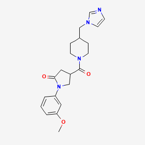 molecular formula C21H26N4O3 B2701116 4-(4-((1H-imidazol-1-yl)methyl)piperidine-1-carbonyl)-1-(3-methoxyphenyl)pyrrolidin-2-one CAS No. 1286697-89-9