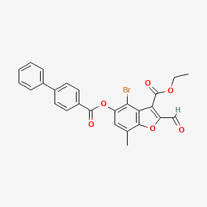 molecular formula C26H19BrO6 B2701138 ETHYL 5-{[1,1'-BIPHENYL]-4-CARBONYLOXY}-4-BROMO-2-FORMYL-7-METHYL-1-BENZOFURAN-3-CARBOXYLATE CAS No. 324538-91-2