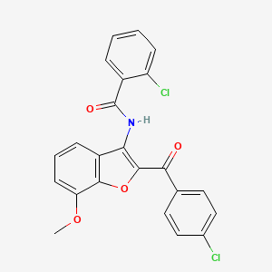 molecular formula C23H15Cl2NO4 B2701162 2-chloro-N-(2-(4-chlorobenzoyl)-7-methoxybenzofuran-3-yl)benzamide CAS No. 929429-40-3