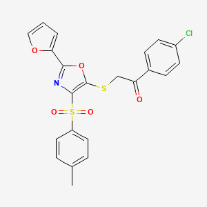 molecular formula C22H16ClNO5S2 B2701171 1-(4-Chlorophenyl)-2-((2-(furan-2-yl)-4-tosyloxazol-5-yl)thio)ethanone CAS No. 686737-81-5