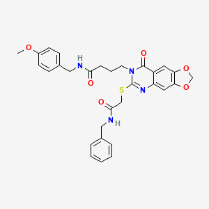 molecular formula C30H30N4O6S B2701177 4-[6-{[2-(benzylamino)-2-oxoethyl]thio}-8-oxo[1,3]dioxolo[4,5-g]quinazolin-7(8H)-yl]-N-(4-methoxybenzyl)butanamide CAS No. 688060-11-9