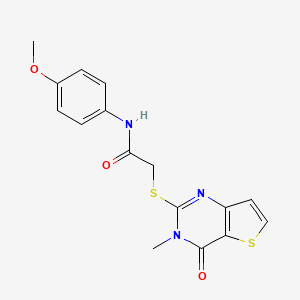 molecular formula C16H15N3O3S2 B2701238 N-(4-methoxyphenyl)-2-((3-methyl-4-oxo-3,4-dihydrothieno[3,2-d]pyrimidin-2-yl)thio)acetamide CAS No. 1252917-24-0