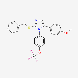 molecular formula C24H19F3N2O2S B2701249 2-(benzylsulfanyl)-5-(4-methoxyphenyl)-1-[4-(trifluoromethoxy)phenyl]-1H-imidazole CAS No. 1226454-17-6