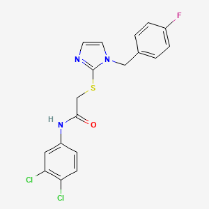 molecular formula C18H14Cl2FN3OS B2701253 N-(3,4-dichlorophenyl)-2-({1-[(4-fluorophenyl)methyl]-1H-imidazol-2-yl}sulfanyl)acetamide CAS No. 893365-06-5