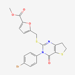 molecular formula C19H15BrN2O4S2 B2701255 methyl 5-({[3-(4-bromophenyl)-4-oxo-3H,4H,6H,7H-thieno[3,2-d]pyrimidin-2-yl]sulfanyl}methyl)furan-2-carboxylate 