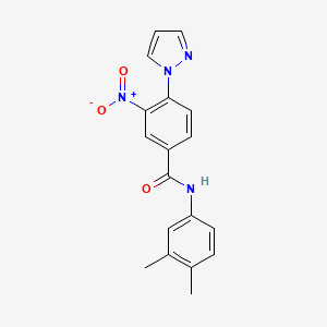 molecular formula C18H16N4O3 B2701264 N-(3,4-dimethylphenyl)-3-nitro-4-(1H-pyrazol-1-yl)benzenecarboxamide CAS No. 321570-93-8