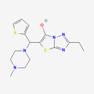 molecular formula C16H21N5OS2 B2701271 2-Ethyl-5-((4-methylpiperazin-1-yl)(thiophen-2-yl)methyl)thiazolo[3,2-b][1,2,4]triazol-6-ol CAS No. 886911-04-2