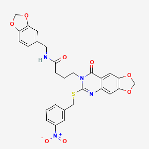 molecular formula C28H24N4O8S B2701313 N-[(2H-1,3-benzodioxol-5-yl)methyl]-4-(6-{[(3-nitrophenyl)methyl]sulfanyl}-8-oxo-2H,7H,8H-[1,3]dioxolo[4,5-g]quinazolin-7-yl)butanamide CAS No. 896706-93-7