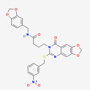 N-(1,3-benzodioxol-5-ylmethyl)-4-[6-[(3-nitrophenyl)methylsulfanyl]-8-oxo-[1,3]dioxolo[4,5-g]quinazolin-7-yl]butanamide