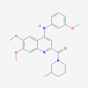 B2701381 (6,7-Dimethoxy-4-((3-methoxyphenyl)amino)quinolin-2-yl)(3-methylpiperidin-1-yl)methanone CAS No. 1251689-09-4