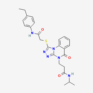 molecular formula C25H28N6O3S B2701415 3-[1-({[(4-ethylphenyl)carbamoyl]methyl}sulfanyl)-5-oxo-4H,5H-[1,2,4]triazolo[4,3-a]quinazolin-4-yl]-N-(propan-2-yl)propanamide CAS No. 1112434-49-7