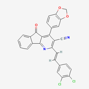 molecular formula C28H14Cl2N2O3 B2701440 4-(1,3-benzodioxol-5-yl)-2-(3,4-dichlorostyryl)-5-oxo-5H-indeno[1,2-b]pyridine-3-carbonitrile CAS No. 866142-85-0