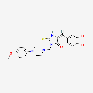 molecular formula C23H24N4O4S B2701476 (5E)-5-[(2H-1,3-benzodioxol-5-yl)methylidene]-3-{[4-(4-methoxyphenyl)piperazin-1-yl]methyl}-2-sulfanylideneimidazolidin-4-one CAS No. 865659-63-8