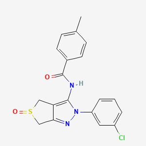 molecular formula C19H16ClN3O2S B2701498 N-[2-(3-chlorophenyl)-5-oxo-2H,4H,6H-5lambda4-thieno[3,4-c]pyrazol-3-yl]-4-methylbenzamide CAS No. 1007551-61-2