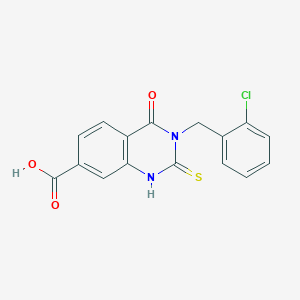 molecular formula C16H11ClN2O3S B2701511 3-[(2-Chlorophenyl)methyl]-4-oxo-2-sulfanyl-3,4-dihydroquinazoline-7-carboxylic acid CAS No. 361150-31-4