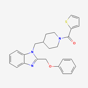 molecular formula C25H25N3O2S B2701524 (4-((2-(phenoxymethyl)-1H-benzo[d]imidazol-1-yl)methyl)piperidin-1-yl)(thiophen-2-yl)methanone CAS No. 1210481-61-0