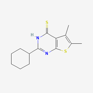 molecular formula C14H18N2S2 B2701528 2-Cyclohexyl-5,6-dimethylthieno[2,3-d]pyrimidine-4-thiol CAS No. 917746-87-3