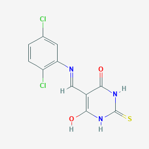 molecular formula C11H7Cl2N3O2S B2701540 5-(((2,5-dichlorophenyl)amino)methylene)-2-thioxodihydropyrimidine-4,6(1H,5H)-dione CAS No. 418803-49-3