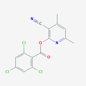molecular formula C15H9Cl3N2O2 B2701541 3-Cyano-4,6-dimethyl-2-pyridinyl 2,4,6-trichlorobenzenecarboxylate CAS No. 338421-29-7