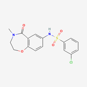 molecular formula C16H15ClN2O4S B2701581 3-chloro-N-(4-methyl-5-oxo-2,3,4,5-tetrahydrobenzo[f][1,4]oxazepin-7-yl)benzenesulfonamide CAS No. 922111-93-1