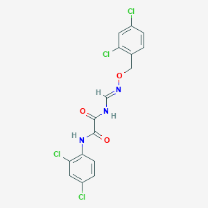 molecular formula C16H11Cl4N3O3 B2701592 N-(2,4-dichlorophenyl)-N'-[(1E)-{[(2,4-dichlorophenyl)methoxy]imino}methyl]ethanediamide CAS No. 477852-86-1