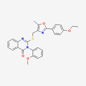 molecular formula C28H25N3O4S B2701594 2-(((2-(4-ethoxyphenyl)-5-methyloxazol-4-yl)methyl)thio)-3-(2-methoxyphenyl)quinazolin-4(3H)-one CAS No. 1114647-06-1