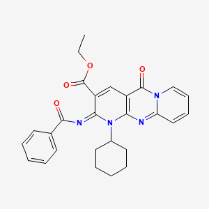 molecular formula C27H26N4O4 B2701606 ethyl 6-benzoylimino-7-cyclohexyl-2-oxo-1,7,9-triazatricyclo[8.4.0.03,8]tetradeca-3(8),4,9,11,13-pentaene-5-carboxylate CAS No. 534579-15-2