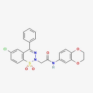 molecular formula C23H18ClN3O5S B2701635 2-(6-chloro-1,1-dioxido-4-phenyl-2H-benzo[e][1,2,3]thiadiazin-2-yl)-N-(2,3-dihydrobenzo[b][1,4]dioxin-6-yl)acetamide CAS No. 1031619-12-1