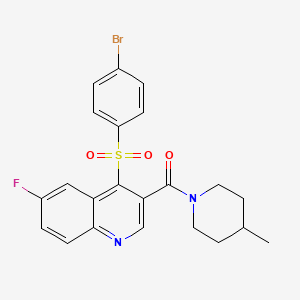 molecular formula C22H20BrFN2O3S B2701693 4-(4-BROMOBENZENESULFONYL)-6-FLUORO-3-(4-METHYLPIPERIDINE-1-CARBONYL)QUINOLINE CAS No. 1111051-32-1