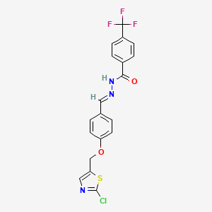 molecular formula C19H13ClF3N3O2S B2701755 N'-((E)-{4-[(2-chloro-1,3-thiazol-5-yl)methoxy]phenyl}methylidene)-4-(trifluoromethyl)benzenecarbohydrazide CAS No. 477868-66-9