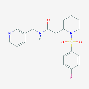 molecular formula C19H22FN3O3S B2701761 2-(1-((4-fluorophenyl)sulfonyl)piperidin-2-yl)-N-(pyridin-3-ylmethyl)acetamide CAS No. 1021074-60-1