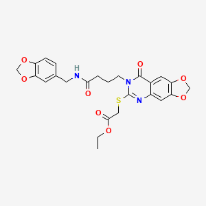 Ethyl 2-[[7-[4-(1,3-benzodioxol-5-ylmethylamino)-4-oxobutyl]-8-oxo-[1,3]dioxolo[4,5-g]quinazolin-6-yl]sulfanyl]acetate