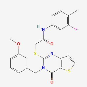 molecular formula C23H20FN3O3S2 B2701822 N-(3-fluoro-4-methylphenyl)-2-({3-[(3-methoxyphenyl)methyl]-4-oxo-3H,4H-thieno[3,2-d]pyrimidin-2-yl}sulfanyl)acetamide CAS No. 1252917-30-8