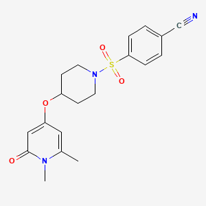 molecular formula C19H21N3O4S B2701834 4-((4-((1,6-Dimethyl-2-oxo-1,2-dihydropyridin-4-yl)oxy)piperidin-1-yl)sulfonyl)benzonitrile CAS No. 2034382-92-6
