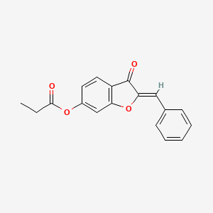 molecular formula C18H14O4 B2701836 (2Z)-3-oxo-2-(phenylmethylidene)-2,3-dihydro-1-benzofuran-6-yl propanoate CAS No. 858760-30-2