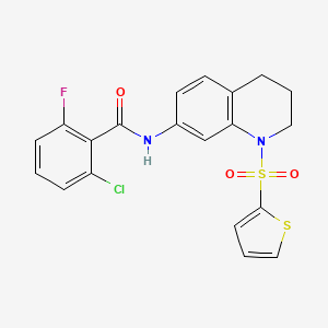 molecular formula C20H16ClFN2O3S2 B2701845 2-chloro-6-fluoro-N-[1-(thiophene-2-sulfonyl)-1,2,3,4-tetrahydroquinolin-7-yl]benzamide CAS No. 898413-85-9