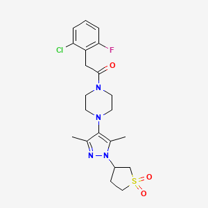 molecular formula C21H26ClFN4O3S B2701870 2-(2-chloro-6-fluorophenyl)-1-(4-(1-(1,1-dioxidotetrahydrothiophen-3-yl)-3,5-dimethyl-1H-pyrazol-4-yl)piperazin-1-yl)ethanone CAS No. 1351599-78-4