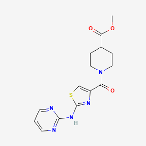 molecular formula C15H17N5O3S B2701885 Methyl 1-(2-(pyrimidin-2-ylamino)thiazole-4-carbonyl)piperidine-4-carboxylate CAS No. 1251552-61-0