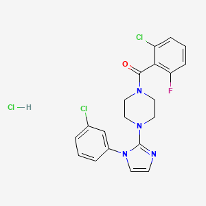 molecular formula C20H18Cl3FN4O B2701893 (2-chloro-6-fluorophenyl)(4-(1-(3-chlorophenyl)-1H-imidazol-2-yl)piperazin-1-yl)methanone hydrochloride CAS No. 1189970-36-2