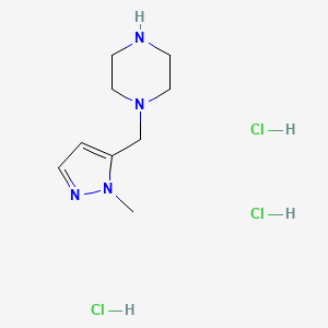 molecular formula C9H19Cl3N4 B2701896 1-[(2-Methylpyrazol-3-yl)methyl]piperazine;trihydrochloride CAS No. 2155855-46-0