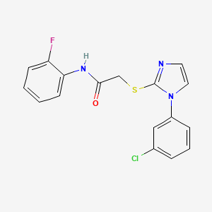 molecular formula C17H13ClFN3OS B2701898 2-[1-(3-chlorophenyl)imidazol-2-yl]sulfanyl-N-(2-fluorophenyl)acetamide CAS No. 851132-85-9