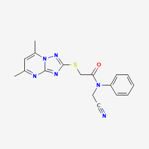 molecular formula C17H16N6OS B2701901 N-(Cyanomethyl)-2-({5,7-dimethyl-[1,2,4]triazolo[1,5-A]pyrimidin-2-YL}sulfanyl)-N-phenylacetamide CAS No. 930447-98-6