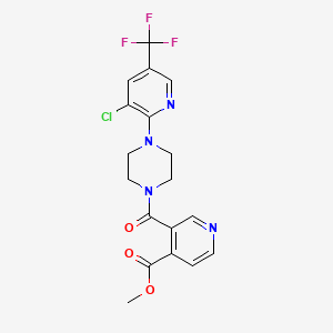 molecular formula C18H16ClF3N4O3 B2701904 Methyl 3-({4-[3-chloro-5-(trifluoromethyl)-2-pyridinyl]piperazino}carbonyl)isonicotinate CAS No. 339101-57-4