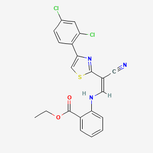 molecular formula C21H15Cl2N3O2S B2701914 (Z)-ethyl 2-((2-cyano-2-(4-(2,4-dichlorophenyl)thiazol-2-yl)vinyl)amino)benzoate CAS No. 477296-48-3