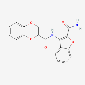 molecular formula C18H14N2O5 B2701915 N-(2-carbamoyl-1-benzofuran-3-yl)-2,3-dihydro-1,4-benzodioxine-2-carboxamide CAS No. 681174-29-8