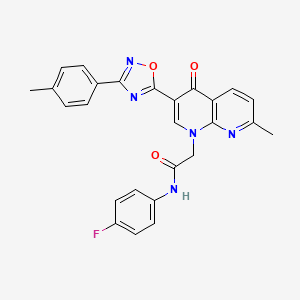 molecular formula C26H20FN5O3 B2701922 N-(4-fluorophenyl)-2-{7-methyl-3-[3-(4-methylphenyl)-1,2,4-oxadiazol-5-yl]-4-oxo-1,4-dihydro-1,8-naphthyridin-1-yl}acetamide CAS No. 1029770-56-6