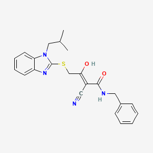 molecular formula C23H24N4O2S B2701929 (Z)-N-Benzyl-2-cyano-3-hydroxy-4-[1-(2-methylpropyl)benzimidazol-2-yl]sulfanylbut-2-enamide CAS No. 878077-86-2