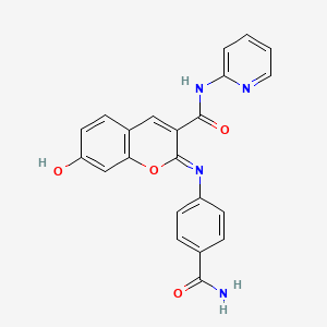 (2Z)-2-[(4-carbamoylphenyl)imino]-7-hydroxy-N-(pyridin-2-yl)-2H-chromene-3-carboxamide