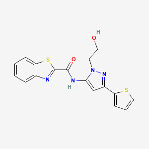 molecular formula C17H14N4O2S2 B2701938 N-(1-(2-羟乙基)-3-(噻吩-2-基)-1H-吡唑-5-基)苯并[d]噻唑-2-甲酰胺 CAS No. 1219903-96-4